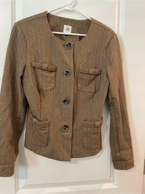 CAbi Brown Herringbone Penny Button-Front Blazer